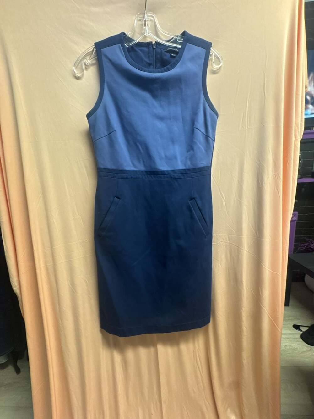 Lands' End Sleeveless Colorblock Pencil Sheath Dress in Light Blue and Navy